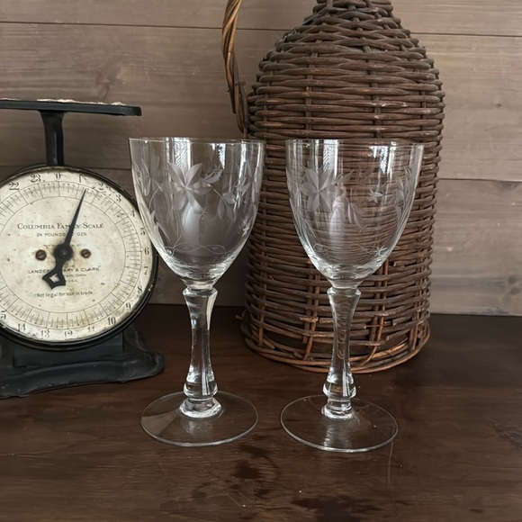 Vintage Other - S2 | Vintage Etched Crystal Wine Glasses